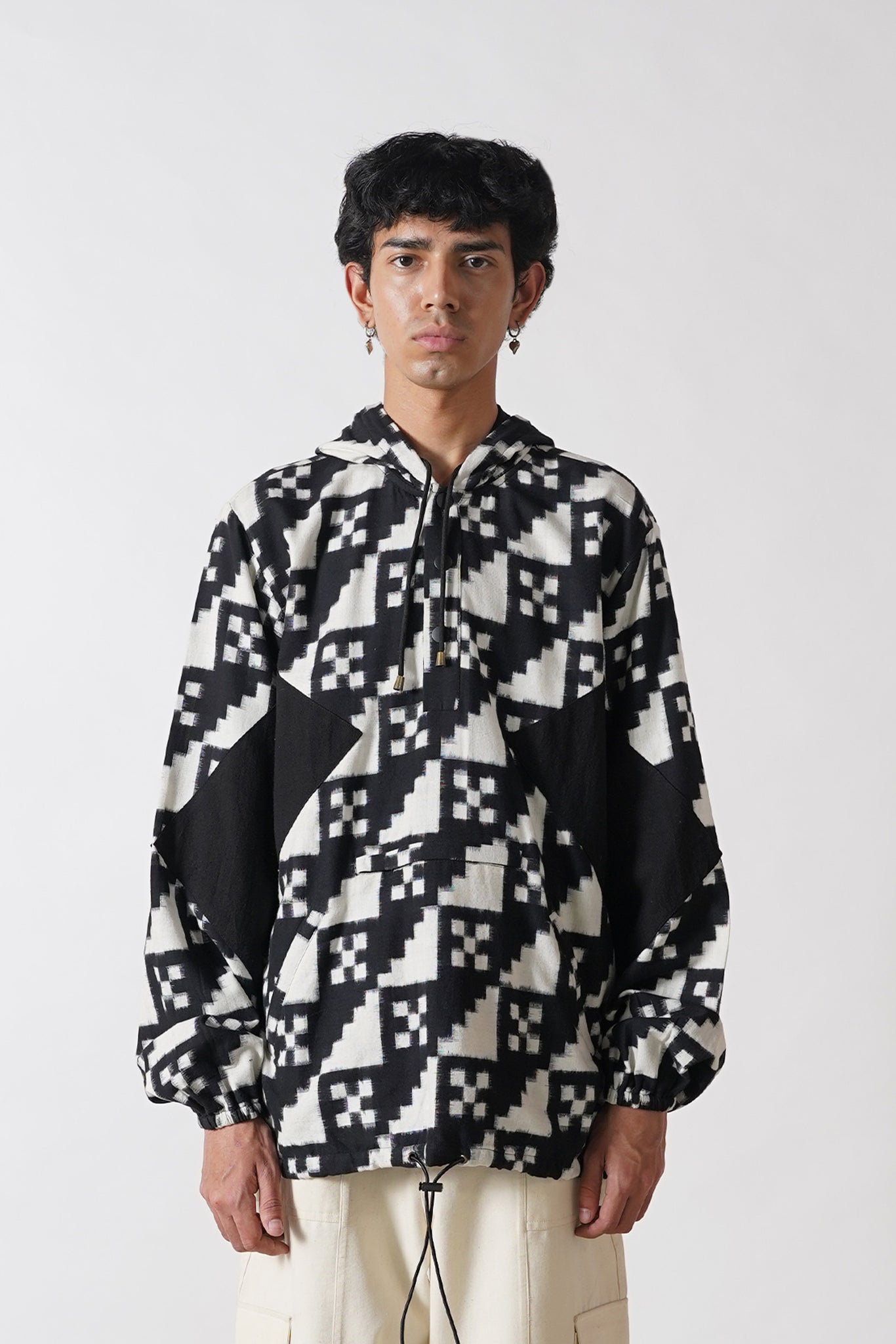 Black Ikkat Chess Pullover