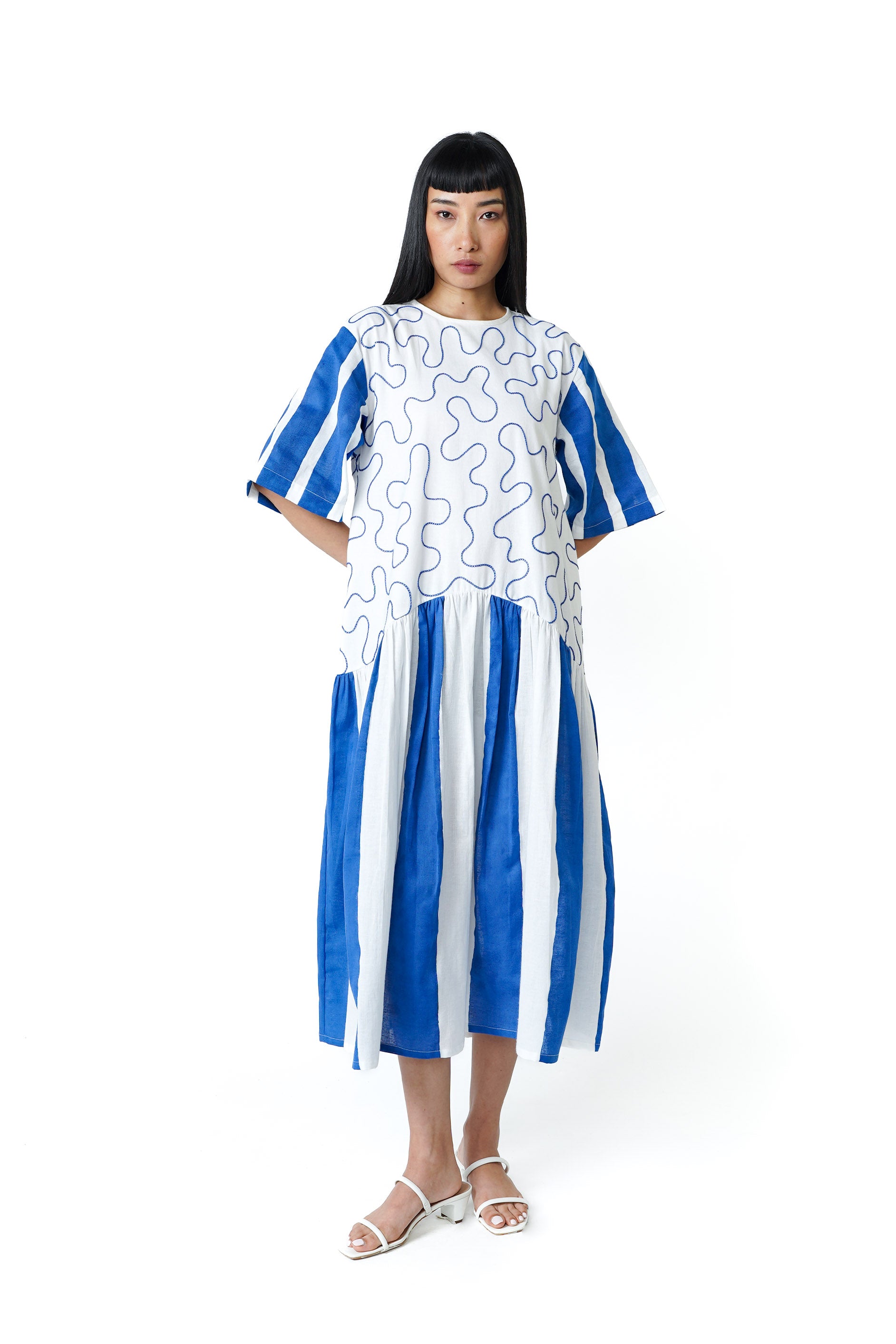 Cord Parade 2.0 Dress [Block Print Blue]
