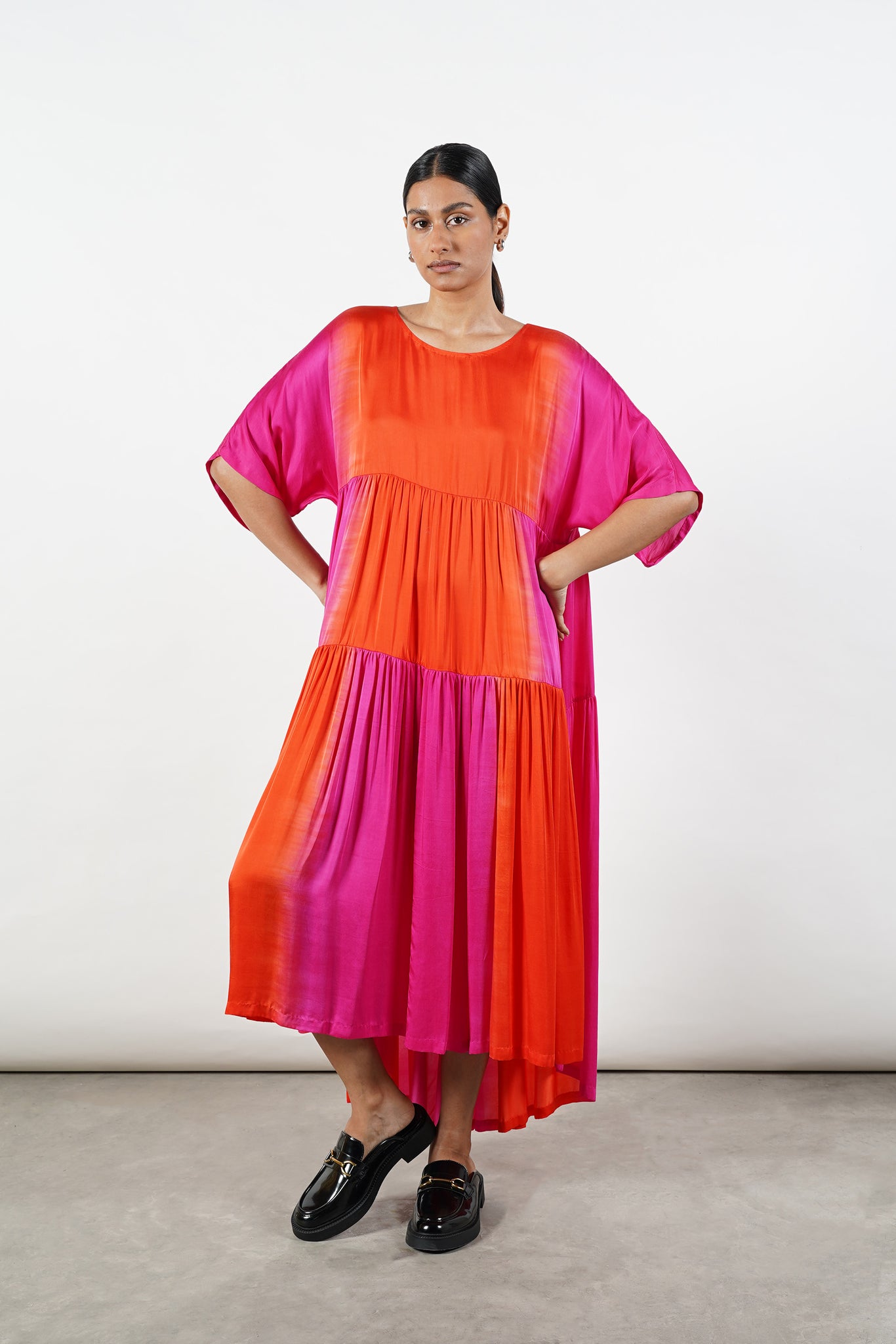 Dipped Gathered Dress [Tropical Rush] - XS, S