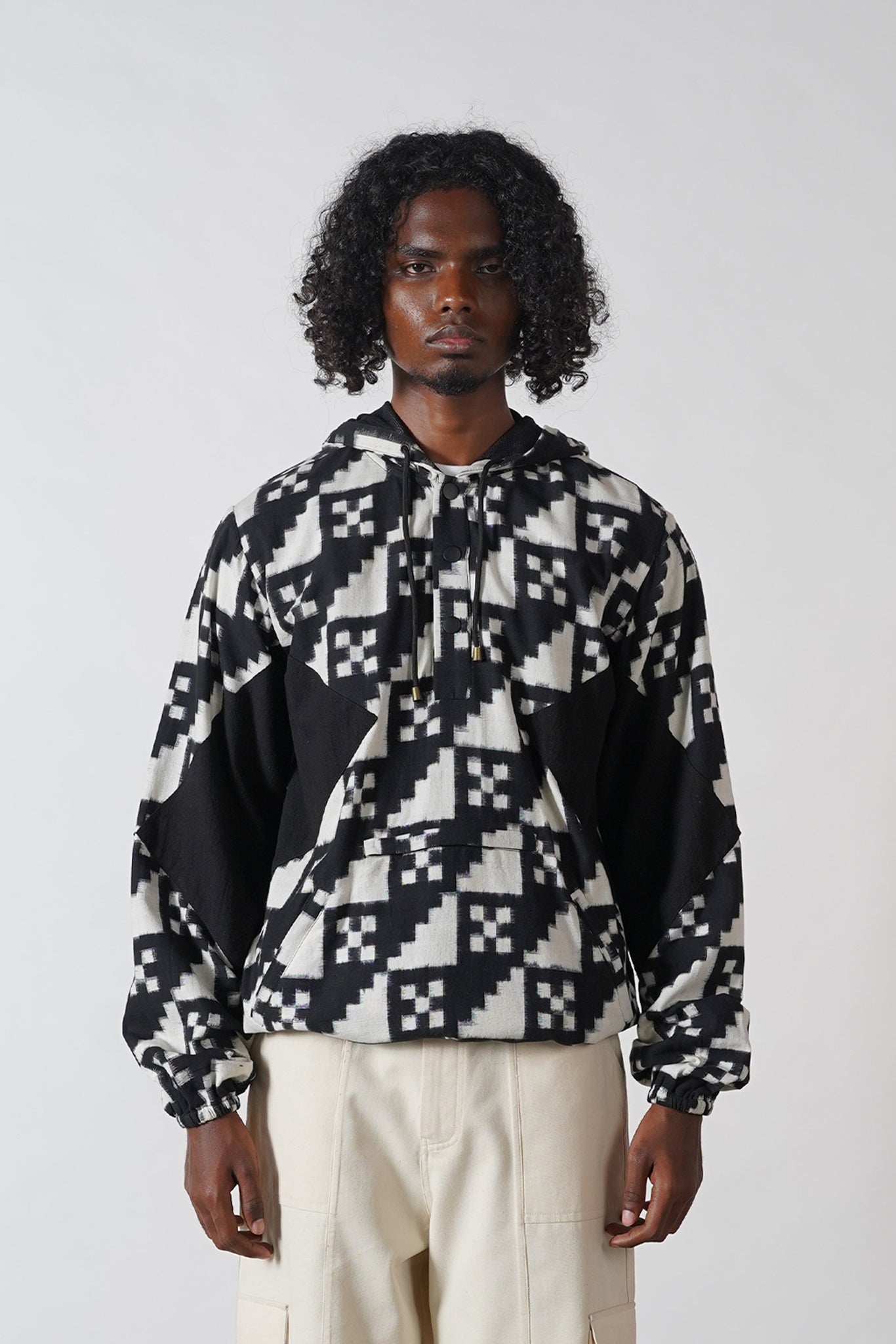 Black Ikkat Chess Pullover