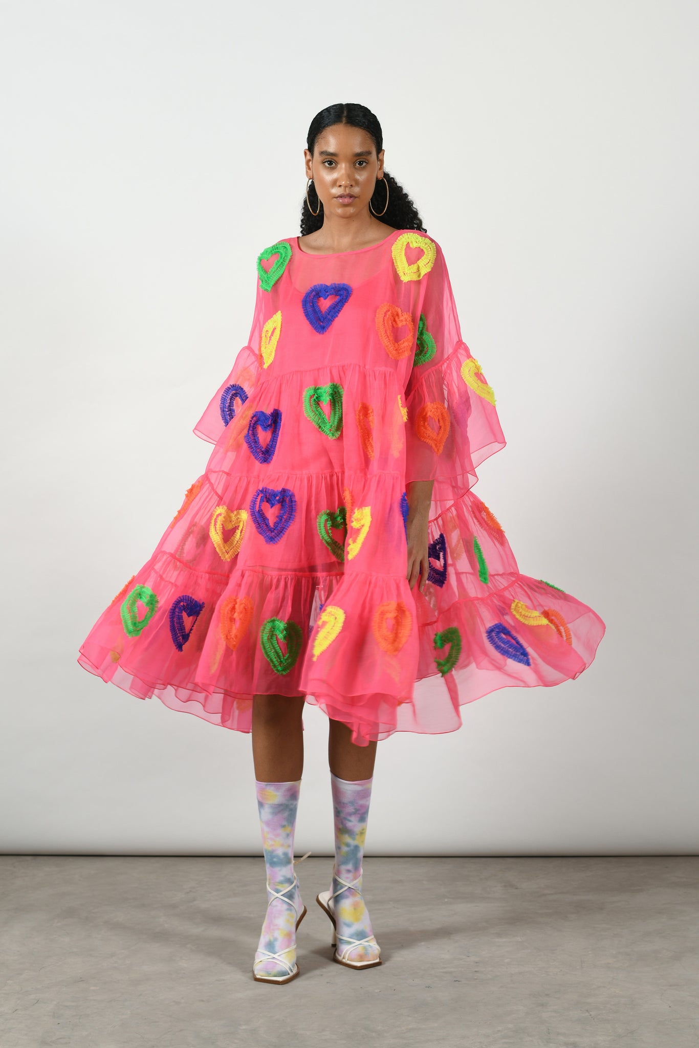 All Hearts Multi Tier Dress [Fluro Pink]