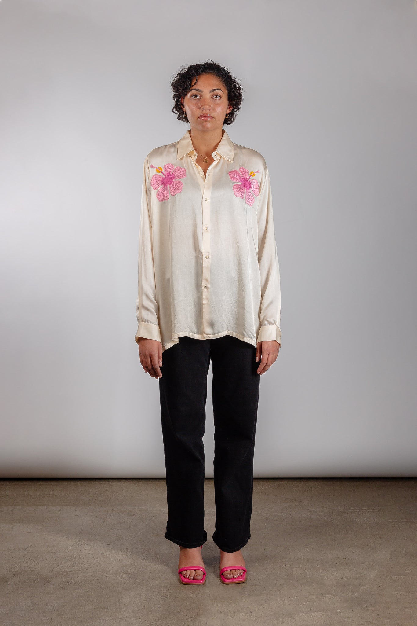 Hibiscus Embroidered Shirt