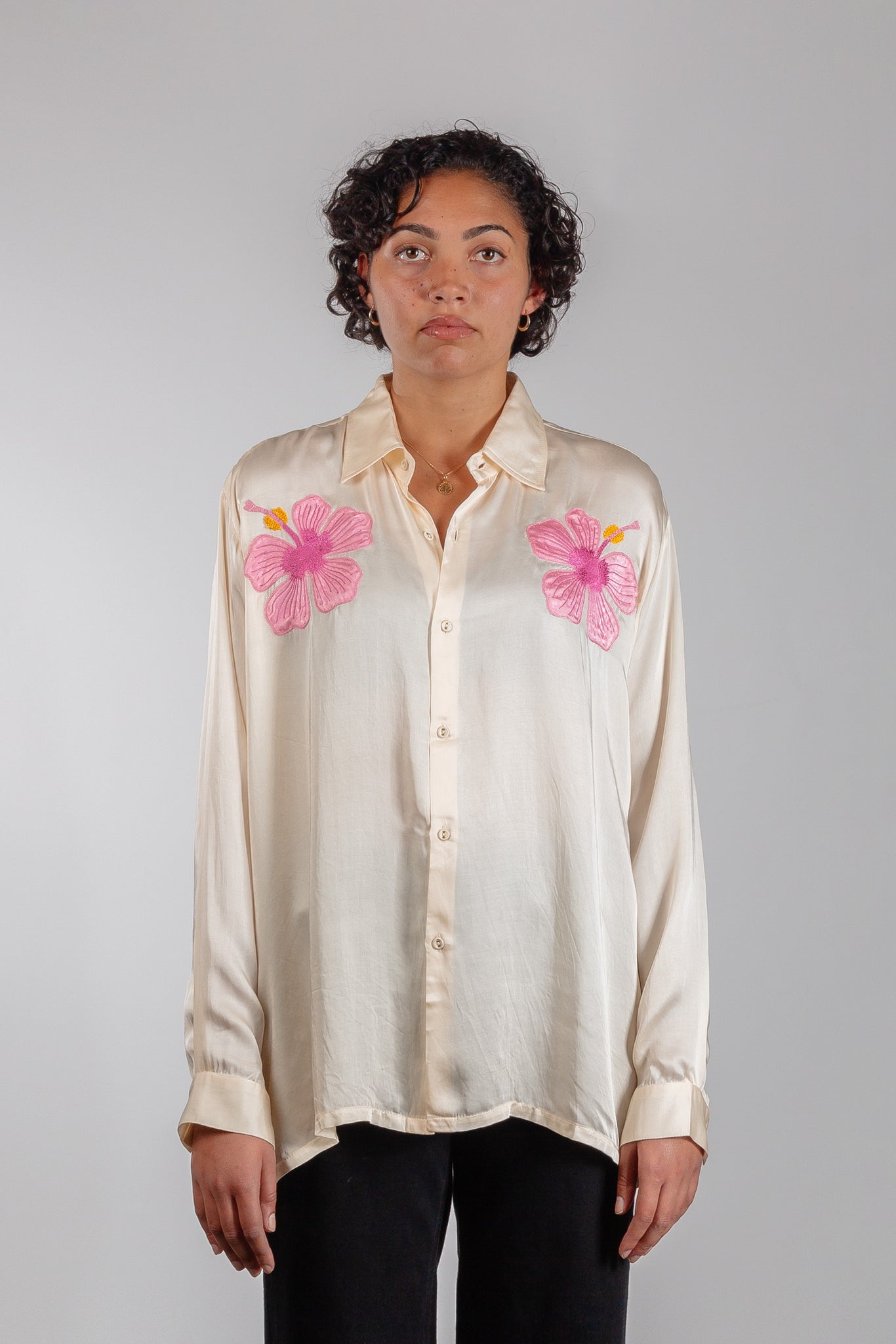 Hibiscus Embroidered Shirt