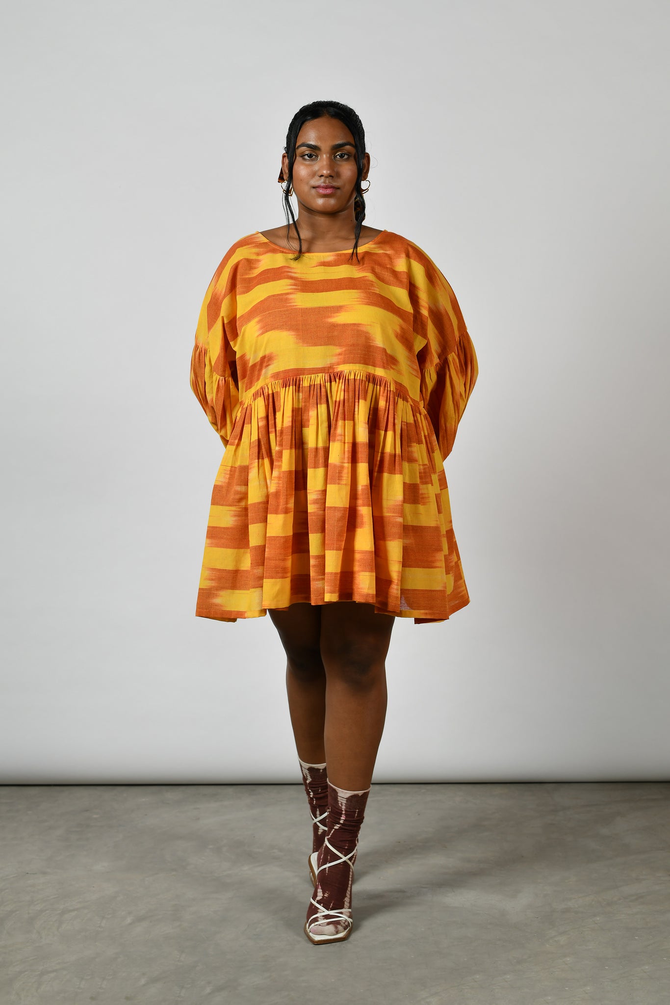 Ride Or Dye Gather Ikat Dress [Mustard]
