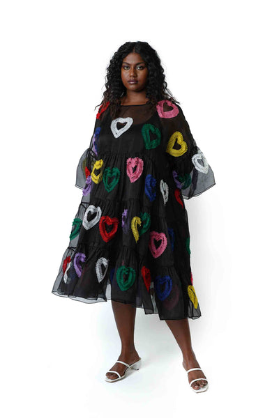 All Hearts Organza Tier Dress XXS / Black & Multi / Embroidery