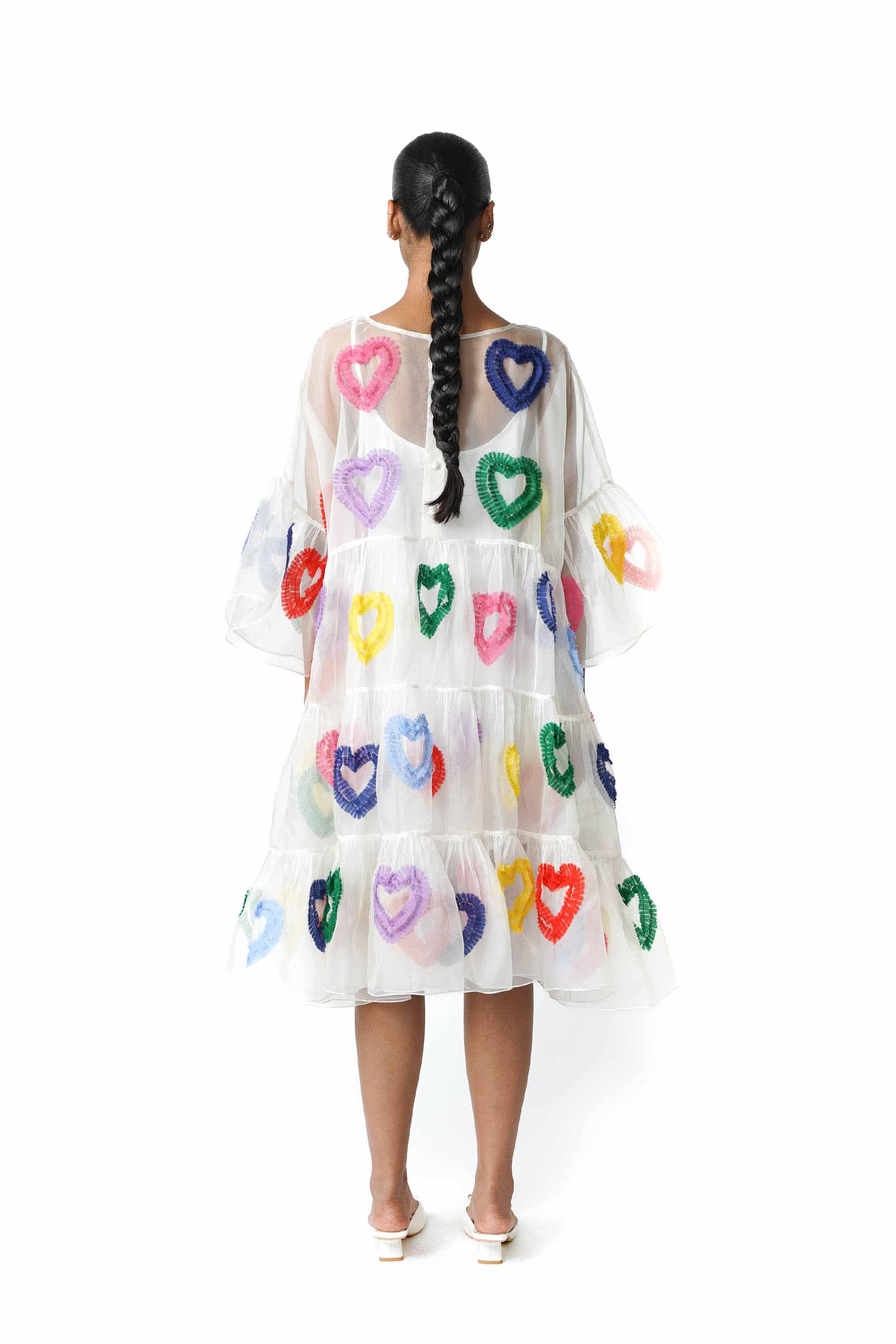 All Hearts Organza Tier Dress M / White & Multi / Embroidery