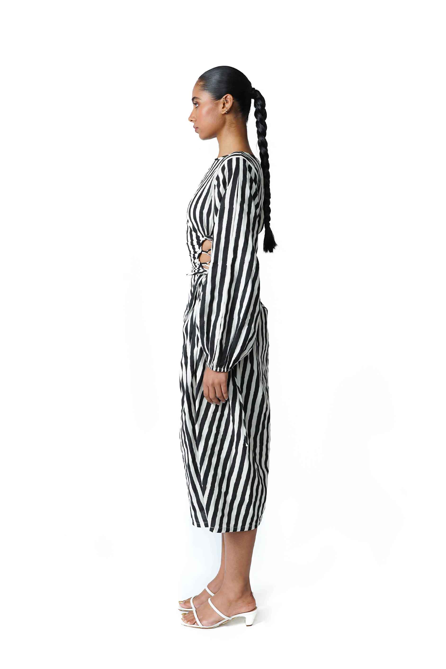 Cut Out Dress Xs / Black & White / Block Print / Stripe