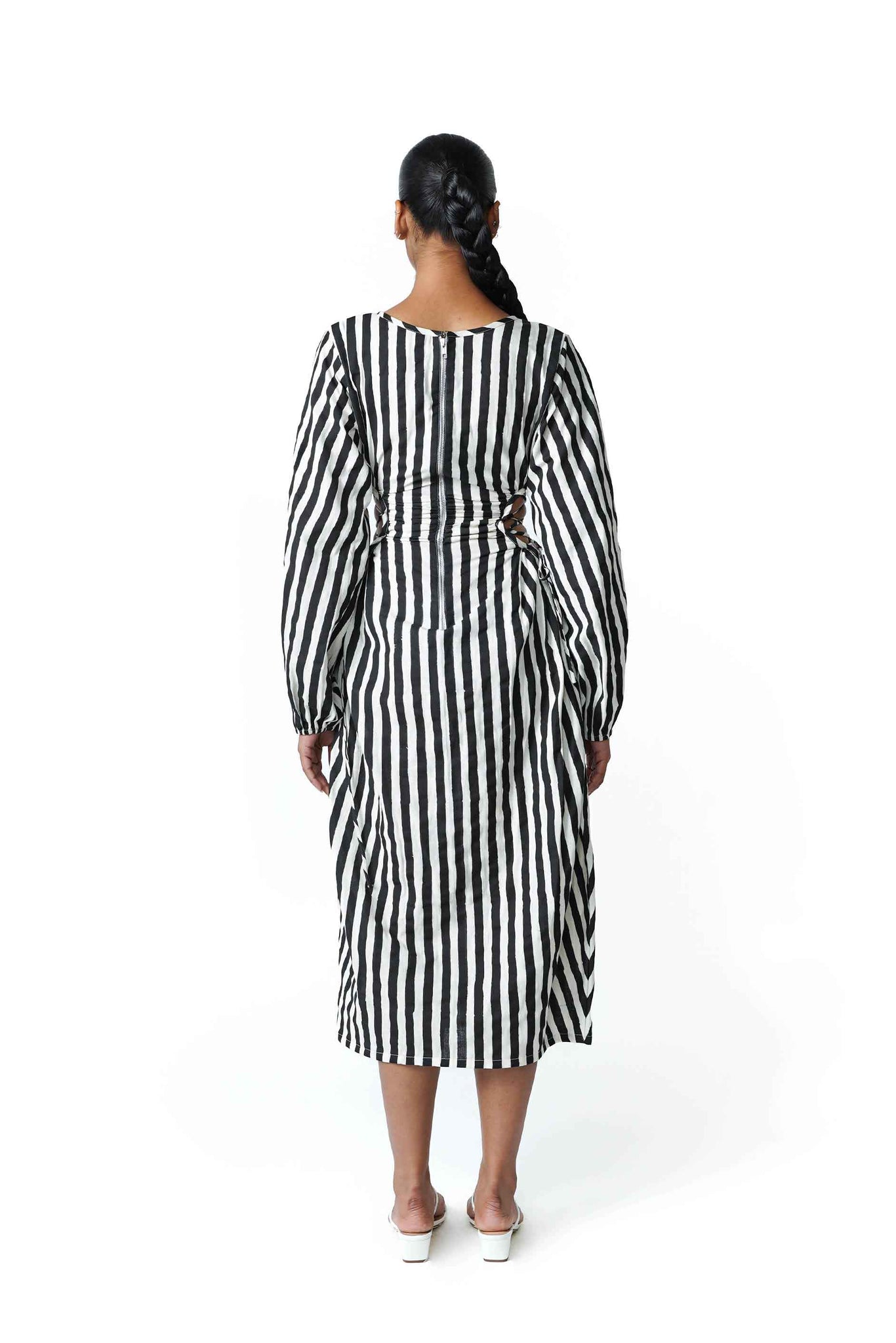 blue dress for baby girl Women's White & Black Striped Midi Shirt Dress main image 1