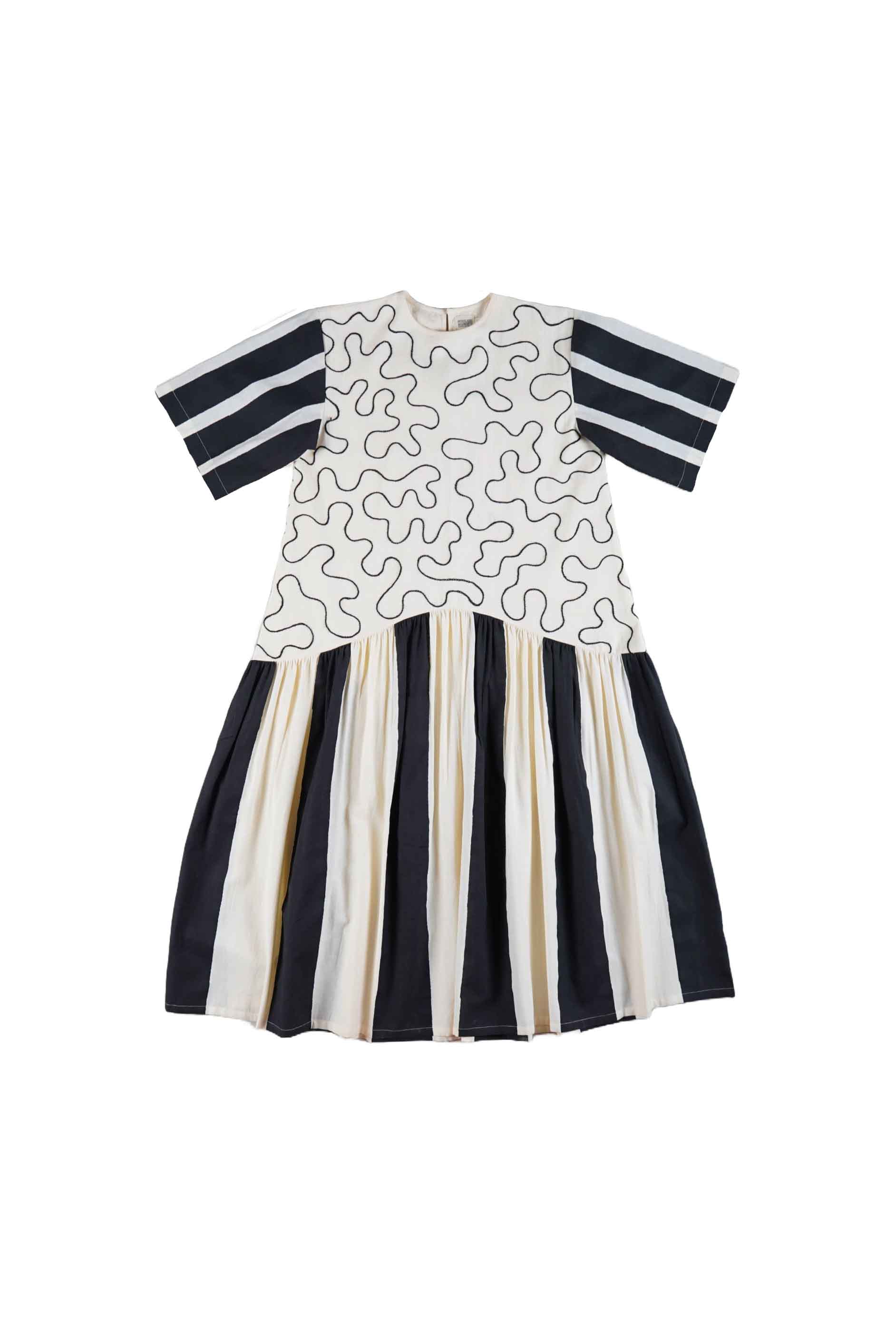 Cord Parade Dress 2.0 SS M / Black & White / Embroidery