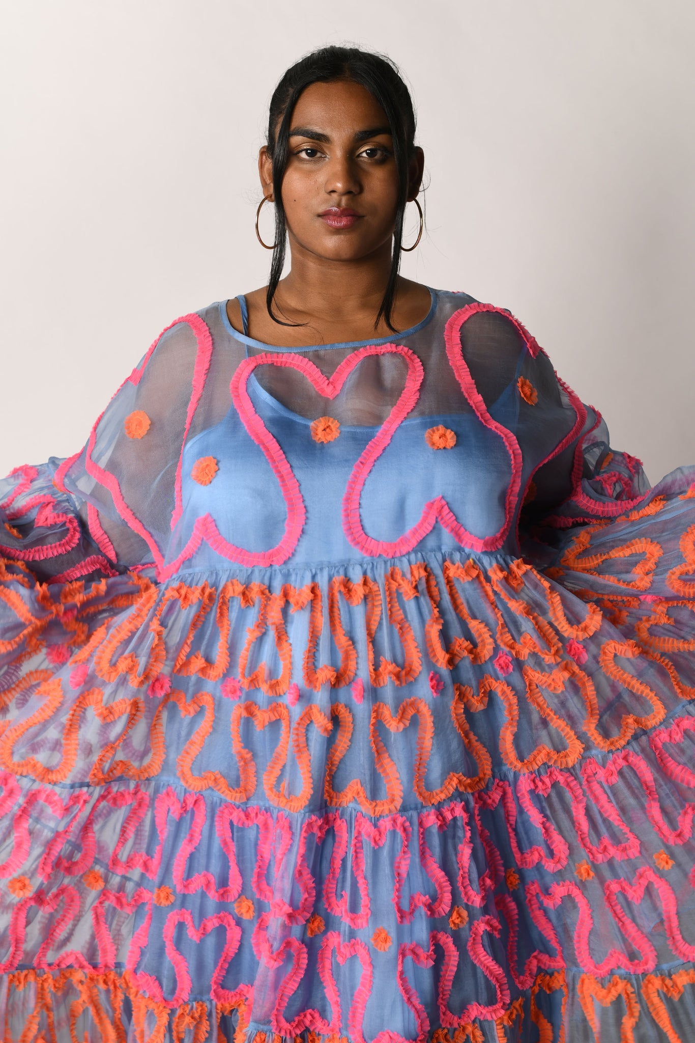 Chain Hearts Tiered Dress (Powder Blue)